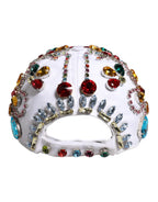 White Multicolor Crystal Embellish Baseball Cap