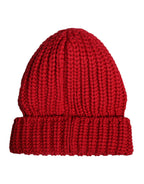 Red Solid Wool Knitted Winter Beanie Hat