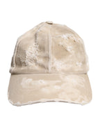 Beige Tattered Cotton 6 Panels Baseball Cap