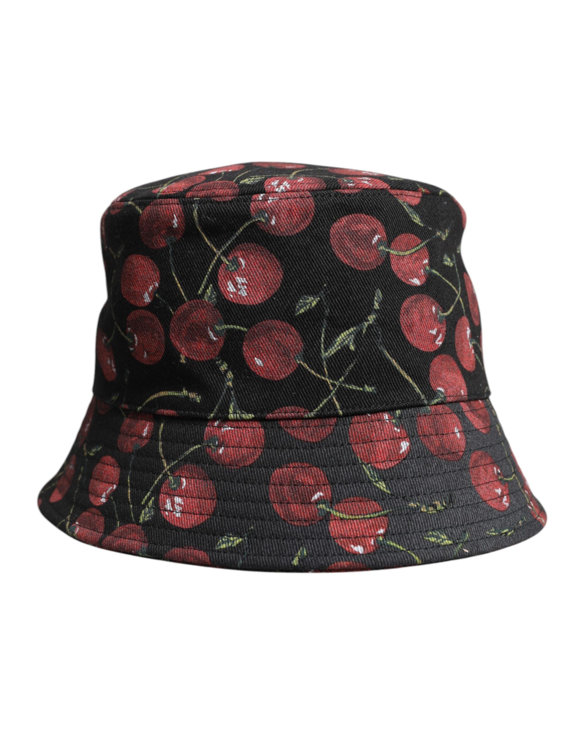 Black Cotton Printed Wide Brim Bucket Hat