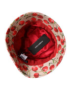 Beige Cotton Printed Wide Brim Bucket Hat