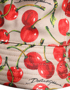 Beige Cotton Printed Wide Brim Bucket Hat