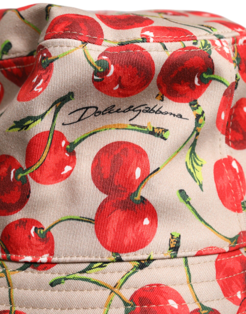 Beige Cotton Printed Wide Brim Bucket Hat