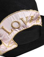 Black Logo Embroidered Women Wide Brim Hat