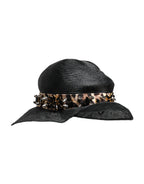Black Straw Crystal Embellished Wide Brim Hat