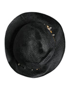 Black Straw Crystal Embellished Wide Brim Hat