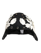 Black Wool White Floral Gold Leaf Cloche Hat