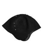 Black Wool Multicolor Embellished Cloche Hat