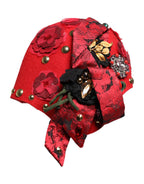 Red Crystal Gold Roses Brooch Embellished Hat