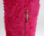 Pink Lamb Fur Leather Flat Boots