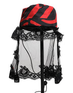 Black Red Stripes Lace Tulle Bucket Hat
