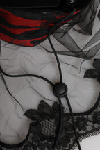 Black Red Stripes Lace Tulle Bucket Hat
