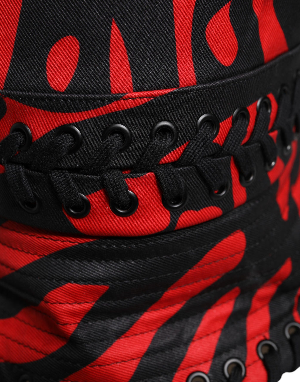 Black Red Stripe Polyester Wide Brim Bucket Hat