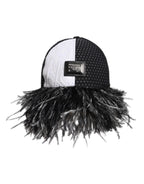 White Black Polka Dot Feathers Baseball Cap