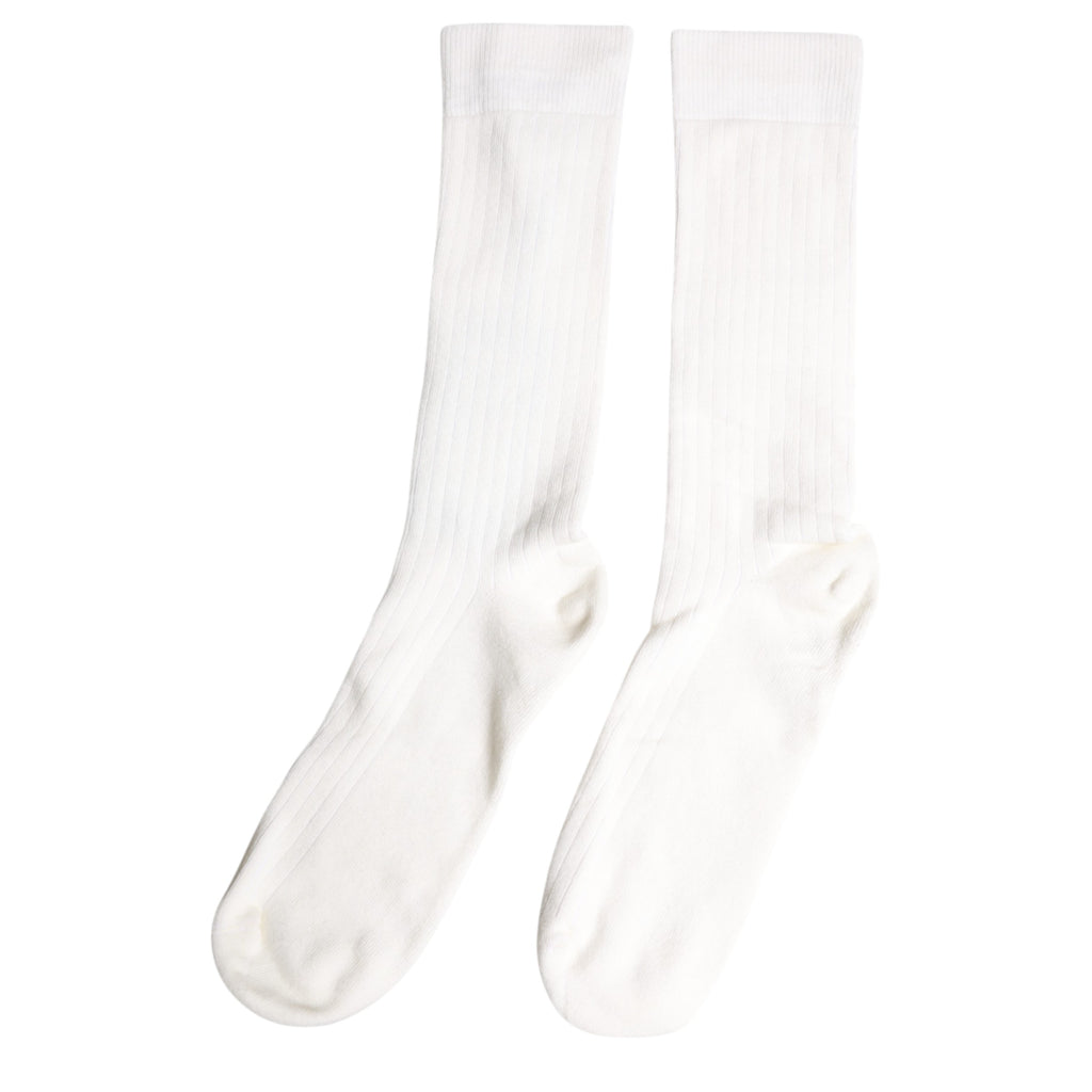 White Cotton Solid Mid Calf Men Socks