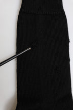 Black Solid Stretch Mid Calf Men Socks