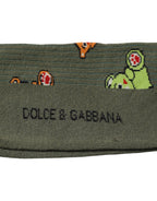 Green Nylon DG Bear Printed Mid Calf Socks