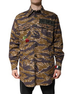 Brown Leopard Cotton Collared Coat Jacket