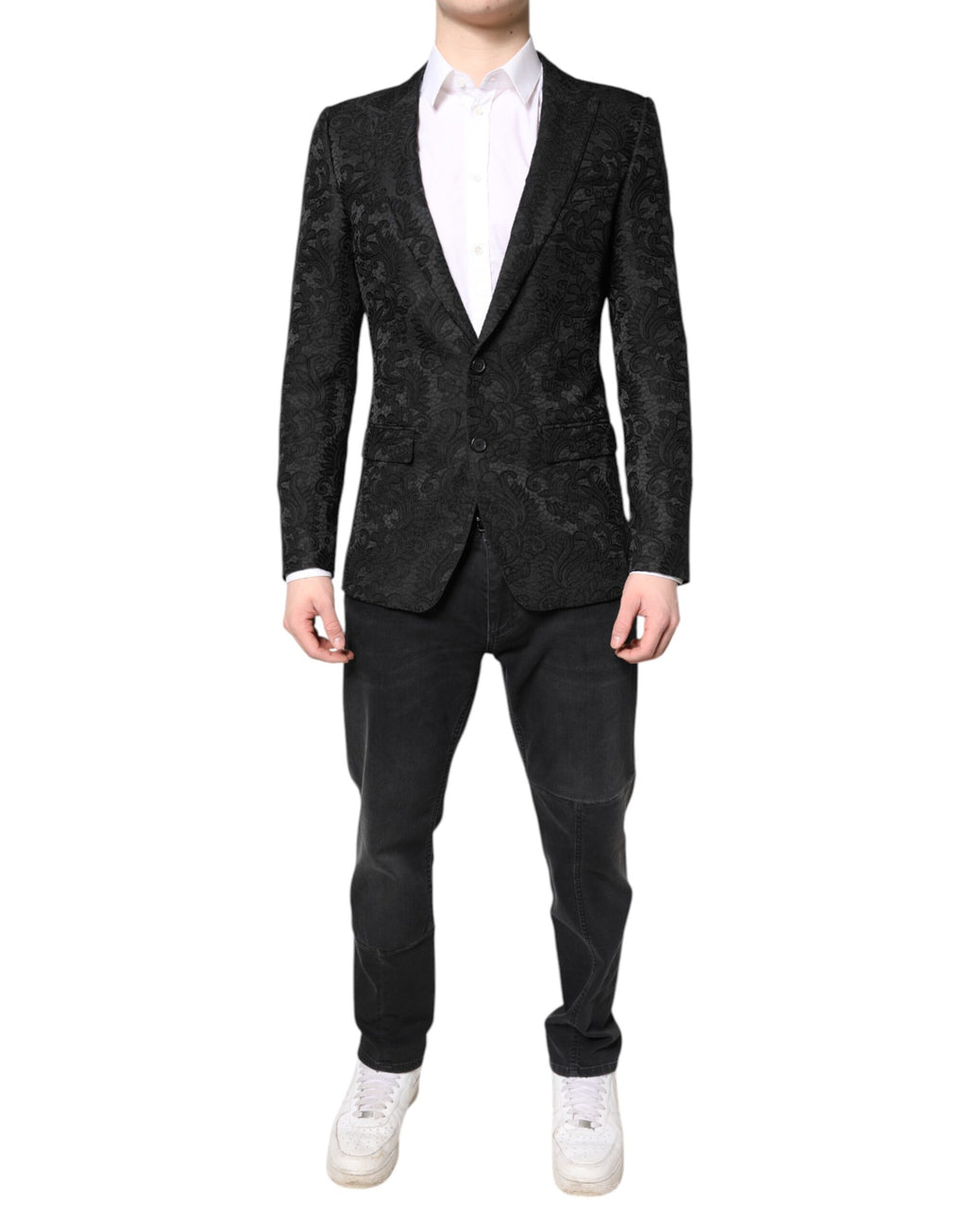 Black Floral Jacquard Coat Jacket Blazer