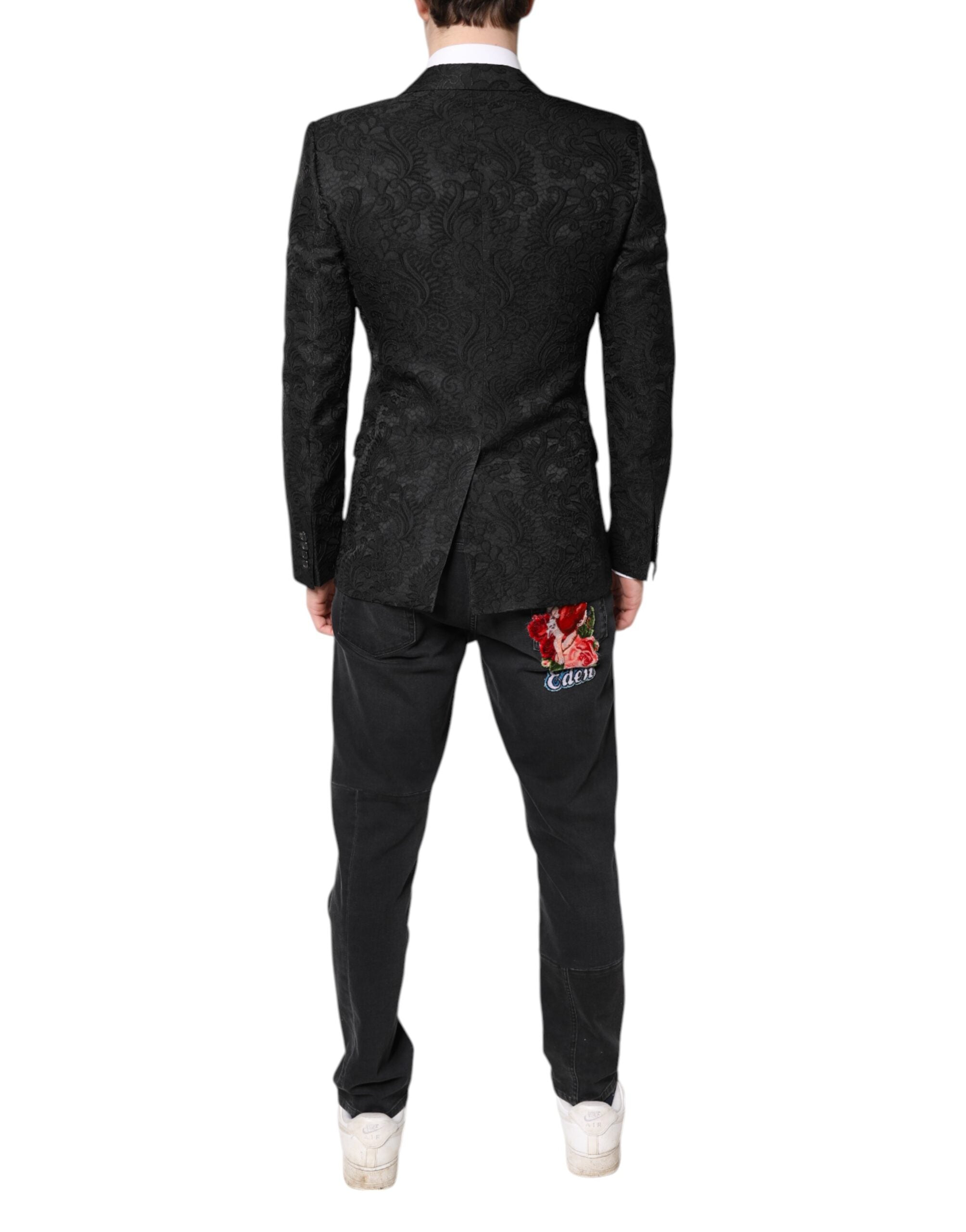 Black Floral Jacquard Coat Jacket Blazer