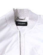 White Nylon Full Zip Cropped Bomber Jacket