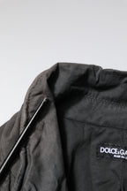 Black Solid Cotton Collared Coat Jacket