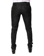 Black Floral Jacquard Mid Waist Dress Pants