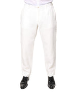 White Linen Mid Waist Men Dress Pants