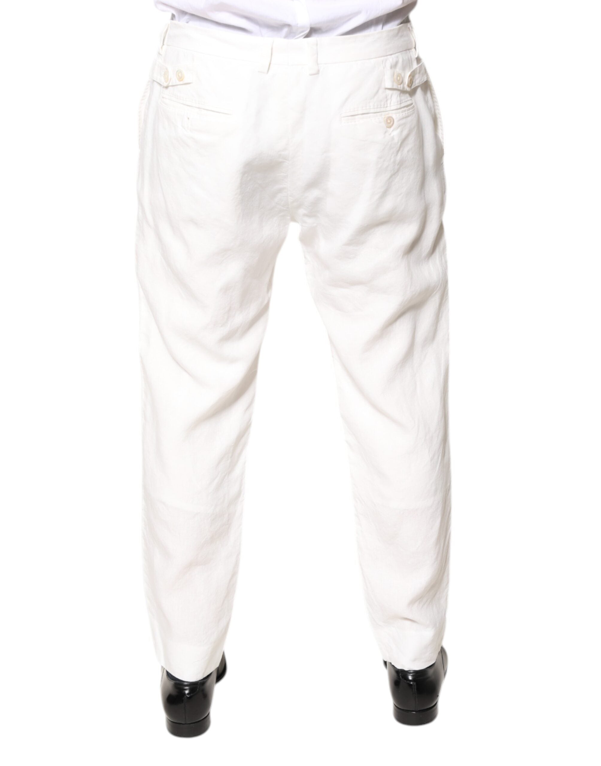 White Linen Mid Waist Men Dress Pants