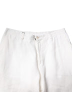 White Linen Mid Waist Men Dress Pants
