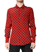 Red Polka Dot Silk Long Sleeve Shirt