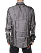 Gray Polka Dot Silk Long Sleeve Shirt