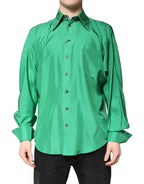 Green Silk Satin Long Sleeves Casual Shirt