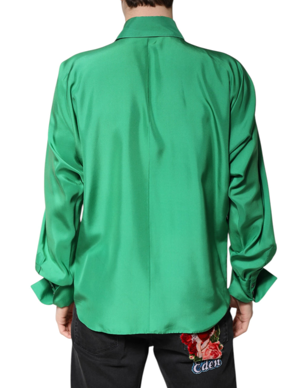Green Silk Satin Long Sleeves Casual Shirt