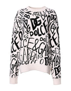 White Black Logo Print Women Pullover Sweater