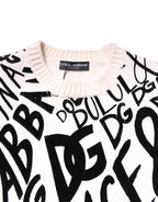 White Black Logo Print Women Pullover Sweater