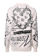 White Black Logo Print Women Pullover Sweater