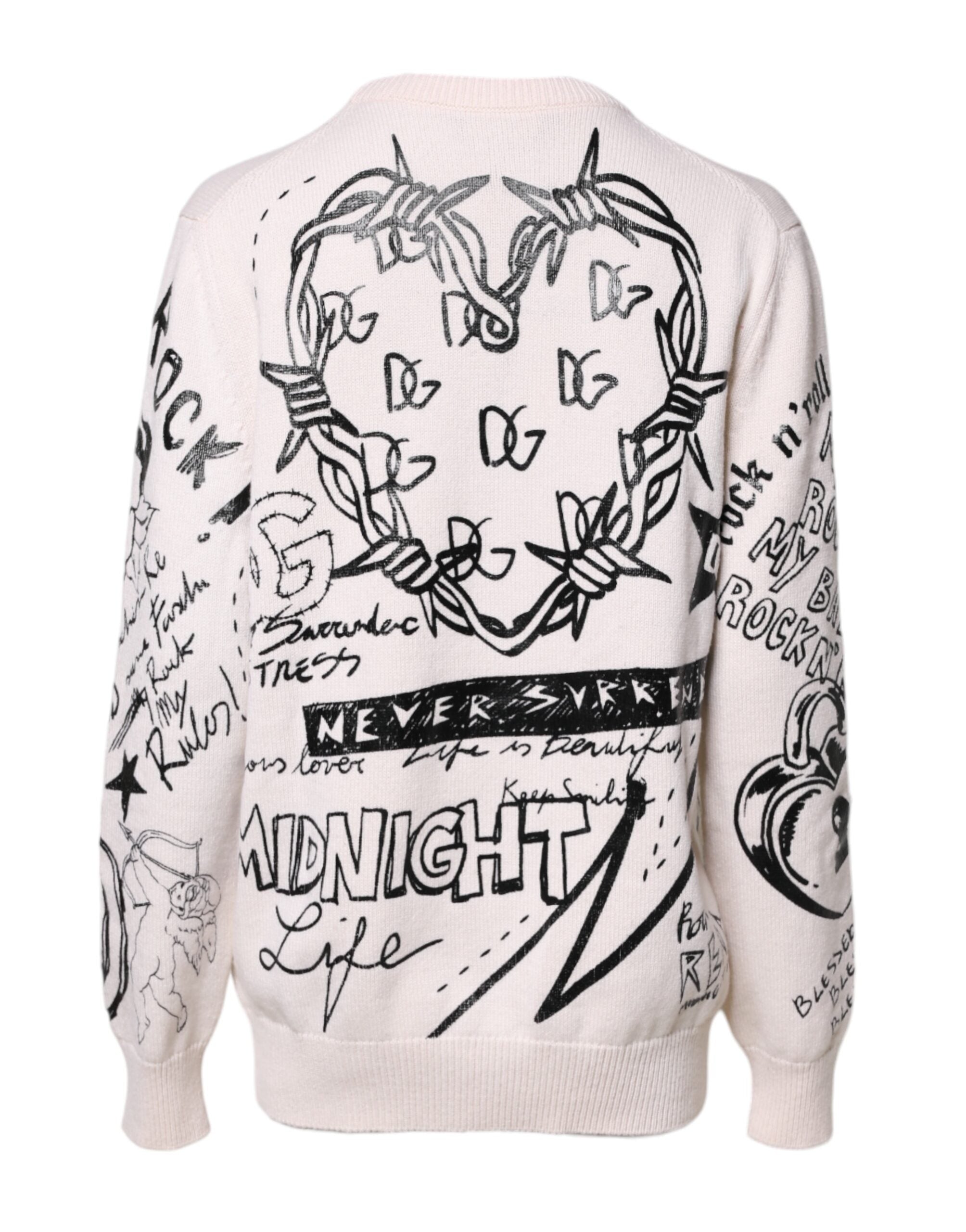 White Black Logo Print Women Pullover Sweater