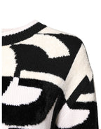 White Black Logo Print Women Pullover Sweater