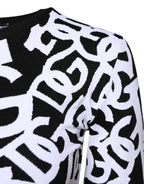 Black White Logo Print Women Pullover Sweater