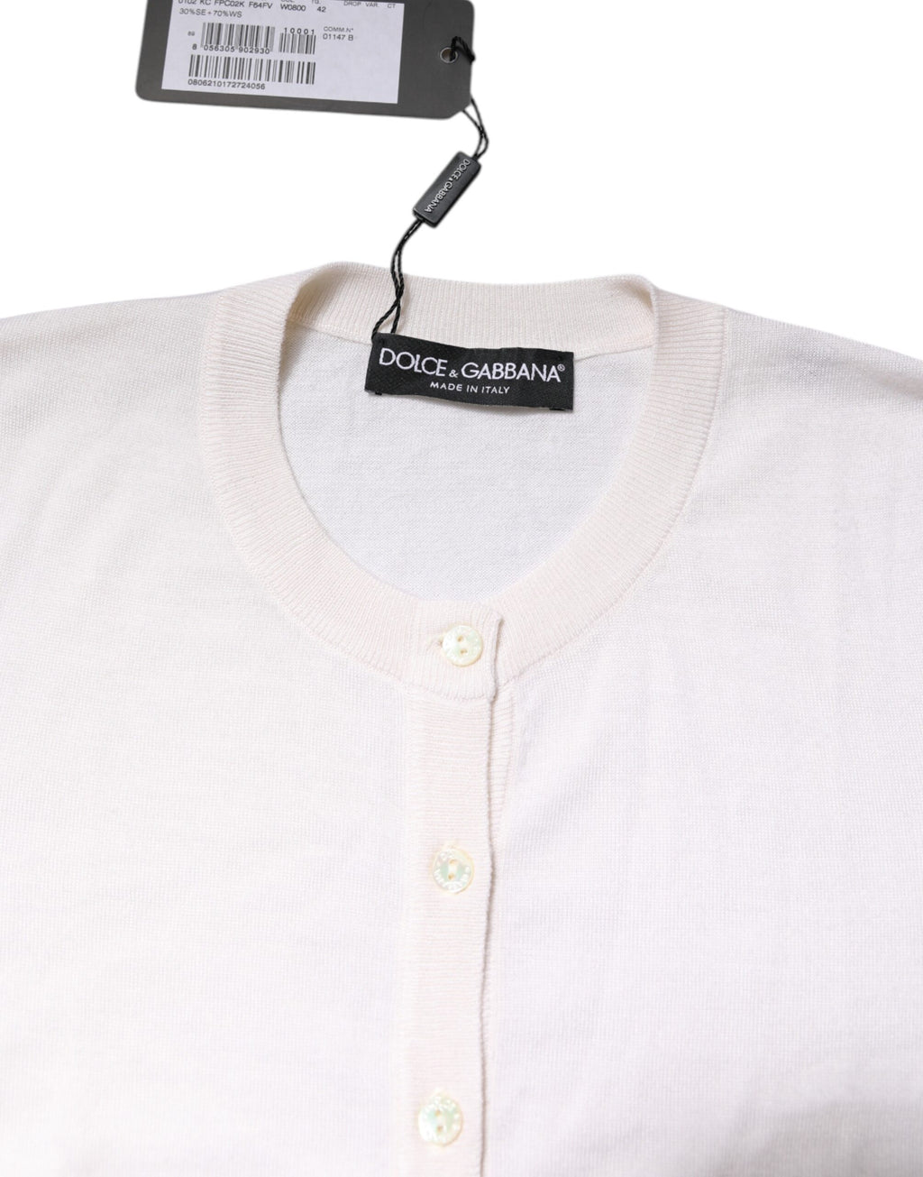 White Cashmere Crew Neck Top Cardigan Sweater