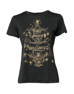 Black Cotton Round Neck Short Sleeve T-shirt