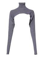 Gray Wool Knit Turtleneck Cropped Top Sweater