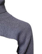 Gray Wool Knit Turtleneck Cropped Top Sweater
