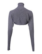 Gray Wool Knit Turtleneck Cropped Top Sweater