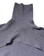 Gray Wool Knit Turtleneck Cropped Top Sweater