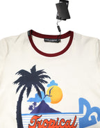 White Cotton Print Short Sleeves Top T-shirt