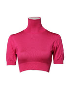Pink Silk Knitted Turtleneck Cropped Top