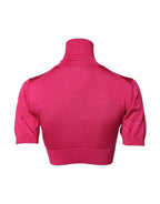 Pink Silk Knitted Turtleneck Cropped Top