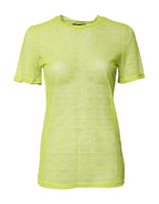 Green Nylon See Through Women Short Sleeves Top